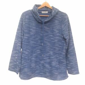 Carolyn Taylor Sweater Sz M L Women's Cowl Neck Kangaroo Pocket Blue White